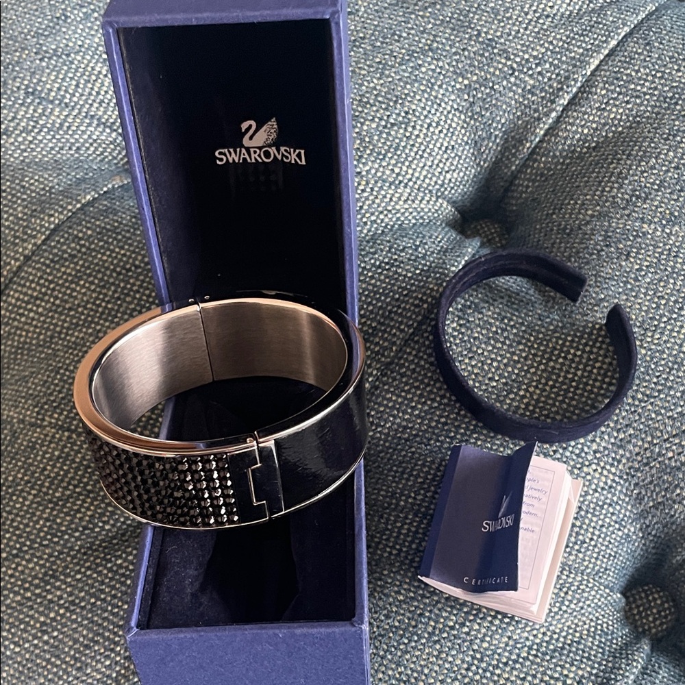 Swarovski  Black and Silver Bracelet leather and crystal bracelet.